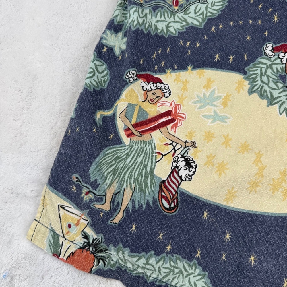 Tommy Bahama Mens Christmas Hula Girl Silk Blend Button Down Shirt Navy Blue L - Picture 3 of 7